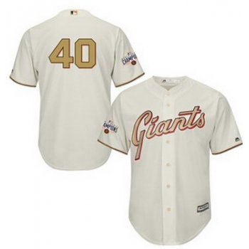 Men's San Francisco Giants #40 Madison Bumgarner 2015 Cream World Series Gold Program Jersey