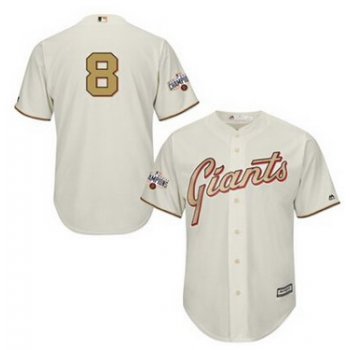 Men's San Francisco Giants #8 Hunter Pence 2015 Cream World Series Gold Program Jersey