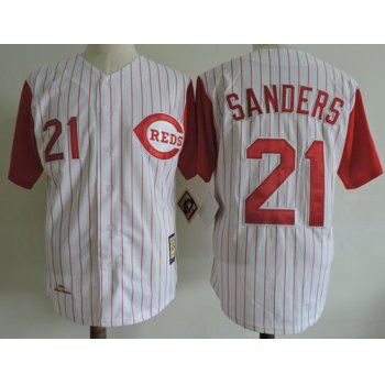 Mitchell And Ness 1997 Reds #21 Reggie Sanders White Strip Throwback Stitched MLB Jersey