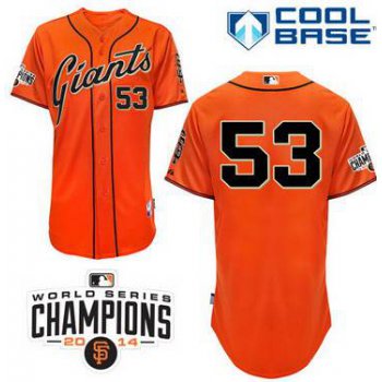 San Francisco Giants #53 Chris Heston 2014 Champions Patch Orange Jersey