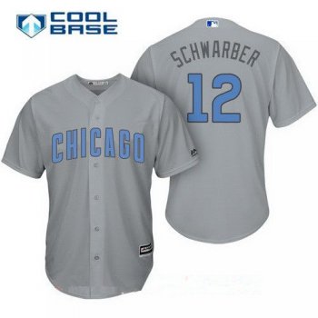 Men's Chicago Cubs #12 Kyle Schwarber Gray with Baby Blue Father's Day Stitched MLB Majestic Cool Base Jersey