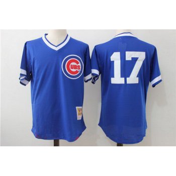 Men's Chicago Cubs #17 Kris Bryant Royal Blue Throwback Mesh Batting Practice Stitched MLB Mitchell & Ness Jersey