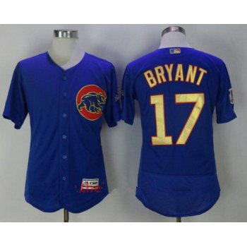 Men's Chicago Cubs #17 Kris Bryant Royal Blue World Series Champions Gold Stitched MLB Majestic 2017 Flex Base Jersey