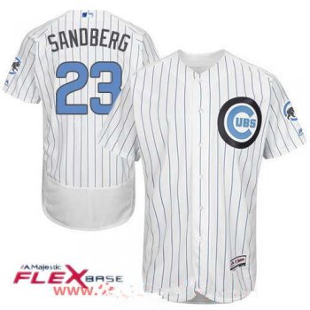 Men's Chicago Cubs #23 Ryne Sandberg White with Baby Blue Father's Day Stitched MLB Majestic Flex Base Jersey