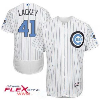 Men's Chicago Cubs #41 John Lackey White with Baby Blue Father's Day Stitched MLB Majestic Flex Base Jersey