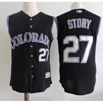 Men's Colorado Rockies #27 Trevor Story Black Vest Sleeveless Stitched MLB Majestic Cool Base Jersey