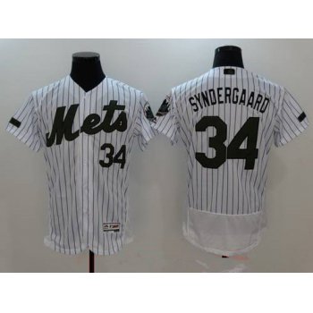 Men's New York Mets #34 Noah Syndergaard White with Green Memorial Day Stitched MLB Majestic Flex Base Jersey