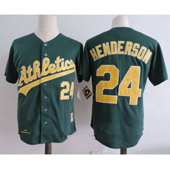 Men's Oakland Athletics #24 Rickey Henderson Green 1989 Throwback Cooperstown Collection Stitched MLB Mitchell & Ness Jersey