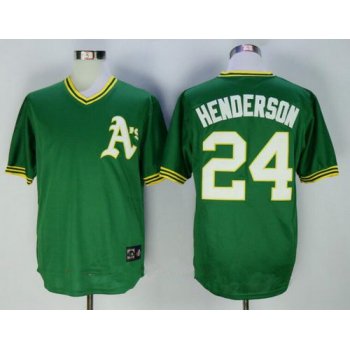 Men's Oakland Athletics #24 Rickey Henderson Green Pullover Throwback Cooperstown Collection Stitched MLB Mitchell & Ness Jersey