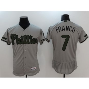 Men's Philadelphia Phillies #7 Maikel Franco Gray With Green Memorial Day Stitched MLB Majestic Flex Base Jersey