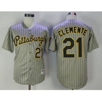 Men's Pittsburgh Pirates #21 Roberto Clemente Gray Pinstripe 1997 Throwback Turn Back The Clock MLB Majestic Collection Jersey