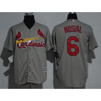 Men's St. Louis Cardinals #6 Stan Musial Retired Gray Road Stitched MLB Majestic Cool Base Jersey