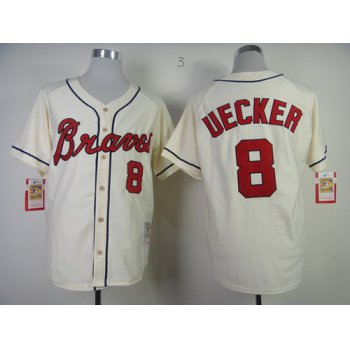 Atlanta Braves #8 Bob Uecker Cream Throwback Jersey