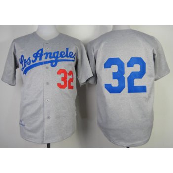 Los Angeles Dodgers #32 Sandy Koufax 1963 Gray Wool Throwback Jersey