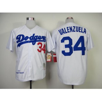 Los Angeles Dodgers #34 Fernando Valenzuela 1955 White Throwback Jersey