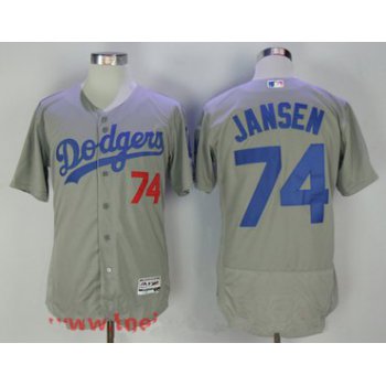 Men's Los Angeles Dodgers #74 Kenley Jansen Gray Stitched MLB Majestic Flex Base Jersey