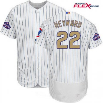 Men's Majestic Chicago Cubs #22 Jason Heyward White World Series Champions Gold Stitched MLB Majestic 2017 Flex Base Jersey