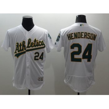 Men's Oakland Athletics #24 Rickey Henderson White Flex Base 2016 MLB Retired Player Baseball Jersey