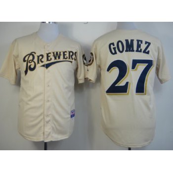 Milwaukee Brewers #27 Carlos Gomez Cream Jersey