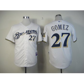 Milwaukee Brewers #27 Carlos Gomez White Jersey