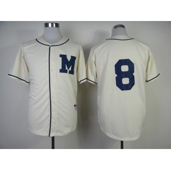 Milwaukee Brewers #8 Ryan Braun 1913 Cream M Patch Jersey