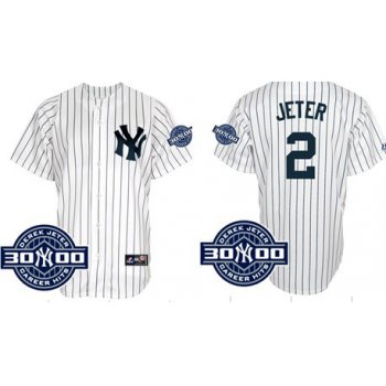 New York Yankees #2 Derek Jeter White 3000 Hits Patch Jersey