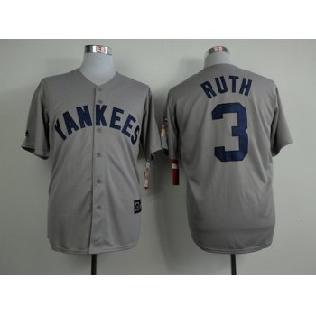 New York Yankees #3 Babe Ruth Gray 75TH Patch Jersey