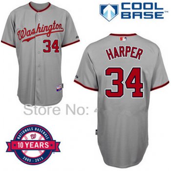 Washington Nationals #34 Bryce Harper Gray 10TH Jersey