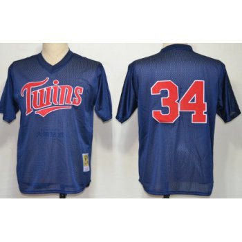 Minnesota Twins #34 Kirby Puckett 1991 Mesh BP Navy Blue Throwback Jersey