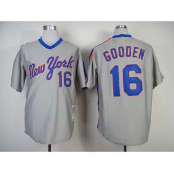 New York Mets #16 Dwight Gooden 1987 Gray Throwback Jersey