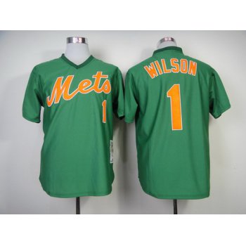 New York Mets #1 Mookie Wilson 1985 Green Throwback Jersey