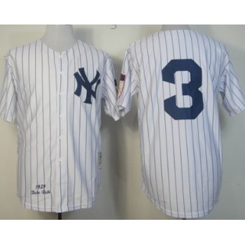 New York Yankees #3 Babe Ruth 1929 White Throwback Jersey