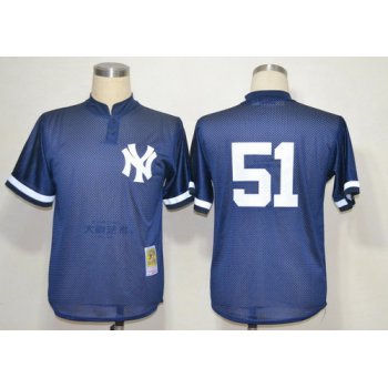 New York Yankees #51 Bernie Williams 1995 Mesh BP Navy Blue Throwback Jersey