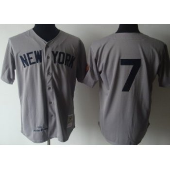 New York Yankees #7 Mickey Mantle 1951 Gray Wool Throwback Jersey