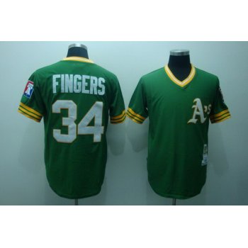 Oakland Athletics #34 Rollie Fingers 1976 Green Throwback Jersey