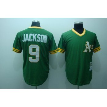 Oakland Athletics #9 Reggie Jackson 1974 Green Throwback Jersey