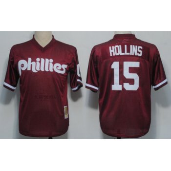 Philadelphia Phillies #15 Dave Hollins 1991 Mesh BP Red Throwback Jersey