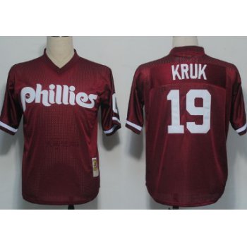 Philadelphia Phillies #19 John Kruk 1991 Mesh BP Red Throwback Jersey