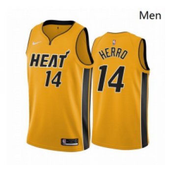 Men Miami Heat 14 Tyler Herro Yellow NBA Swingman 2020 21 Earned Edition Jersey