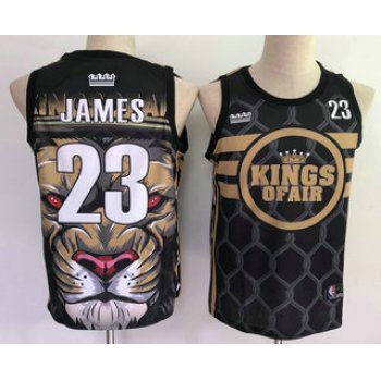 Men's Los Angeles Lakers #23 Lebron James Black With Kings Of Air Swingman Nike Fashion Jersey