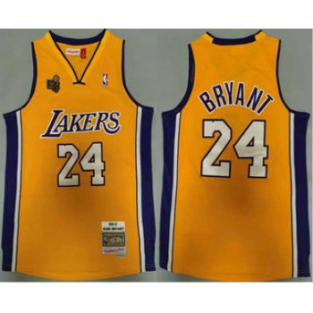 Men's Los Angeles Lakers #24 Kobe Bryant Yellow Champion Patch 2009-10 Hardwood Classics Soul Swingman Throwback Jersey