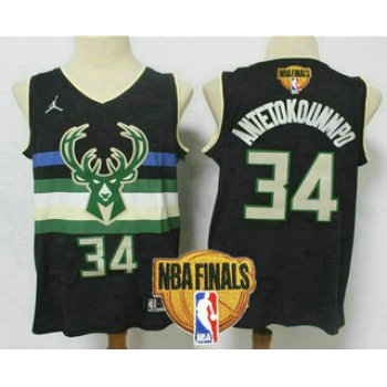 Men's Milwaukee Bucks #34 Giannis Antetokounmpo Black 2021 Finals Patch Brand Jordan Swingman Stitched Jersey