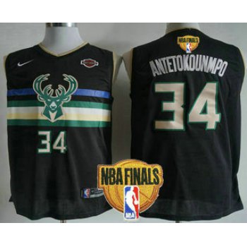 Men's Milwaukee Bucks #34 Giannis Antetokounmpo Black 2021 Finals Patch City Edition NBA Swingman Jersey