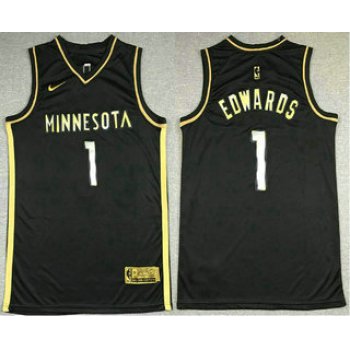 Men's Minnesota Timberwolves #1 Anthony Edwards NEW 2020 Black Golden Edition Nike Swingman Jersey