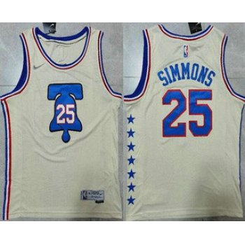 Men's Philadelphia 76ers #25 Ben Simmons Cream Nike Swingman 2021 Earned Edition Stitched Jersey