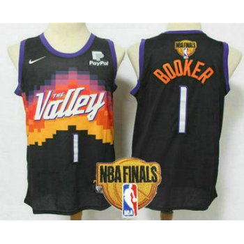 Men's Phoenix Suns #1 Devin Booker Black 2021 Finals Patch City Edition NBA Swingman Jersey