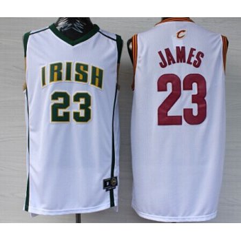 Cleveland Cavaliers&The Fighting Irish #23 LeBron James Revolution 30 Swingman White Jersey