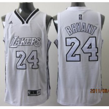 Los Angeles Lakers #24 Kobe Bryant White With Silvery Swingman Jersey