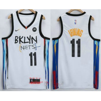 Men's Brooklyn Nets #11 Kyrie Irving NEW White 2021 City Edition Swingman Stitched NBA Jersey With The NEW Sponsor Logo