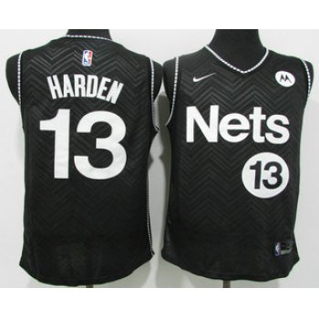 Men's Brooklyn Nets #13 James Harden Black Nike Swingman 2021 Earned Edition Stitched Jersey With Sponsor Logo